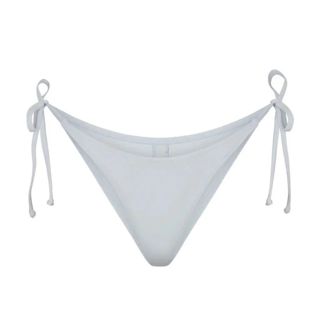 NWT SKIMS Denim Swim Dippy Tie Cheeky Bikini Swim Bottom In Light Blue